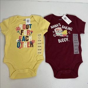 TWO NWT Baby Girl 3-6 Months One Piece/Bodysuit Old Navy Maroon and Yellow